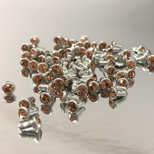 100PCS 4MM CZ+++ Silver Plated Champagne Crystal Rivets Leather Craft Punk Studs Fit Leather Craft DIY Making Shipping Free
