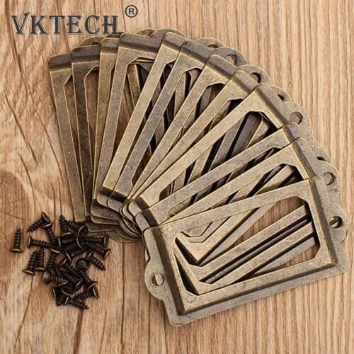 12Pcs Antique Brass Metal Label Pull Frame Handle File Name Card Holder Furniture Hardware For Furniture Cabinet Drawer Box Case
