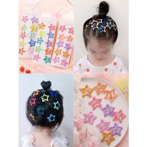 12 Pcs/Set Kids Pentagram Hair Clips Glitter BB Clips Colorful Star Children Asymptotic Candy Color Star Girls Hair Accessories