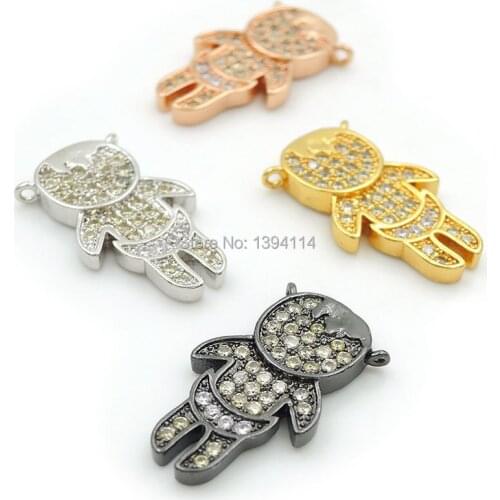 19*11*2mm Micro Pave Yellow&Clear CZ Boy Charms Of Double Loops Fit For Men And Women Making Necklaces Jewelry