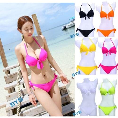 2014 Cheap Cute Sexy Women Bikinis Set Swimwear Ladies Biquini Padded Push Up Bikini Bathing Suit Neon Color Swimsuit Beach Wear