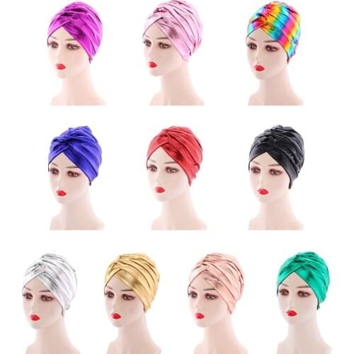 2021 Hot Bandanas Women Stretchy Turban Muslim Hat Headband Warp Female Chemo Hijab Cross Indian Cap Adult Head Wrap for Women