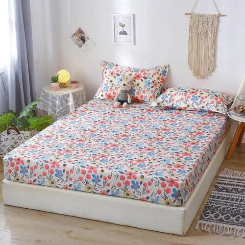 3 pcs Bed Fitted Sheet Single Size Flower Pattern Mattress Protector With Pillowcase Bed Cover For Adult draps de lit Bed Linen