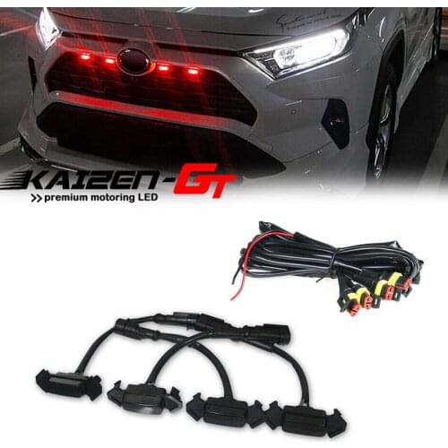 4pcs Smoked Lens Red LED Car Front Grille Light assemblies with Wiring Harness Kit For 2016-up Toyota Tacoma w/TRD Pro Grill DRL