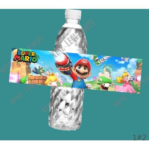 6PCS Super Bros Water bottle label kids Birthday Party Stickers Baby Shower candy bar thanksgiving decorations for home
