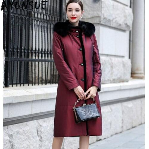 AYUNSUE Natural Rabbit Fur Liner Parka Women Fox Mink Fur Collar Long Jackets Winter Jacket Women Warm Overcoat Plus Size MY3955
