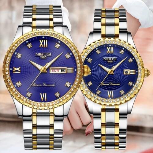 NIBOSI Feminino Lovers Watches Men Quartz Calendar Steel Waterproof Couple Watch Men Ladies Dress Men Clock Reloj Hombre Mujer