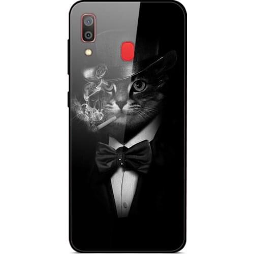 For Samsung Galaxy A30 Phone Case Tempered Glass Case Back Cover With Black Silicone Bumper Series 3