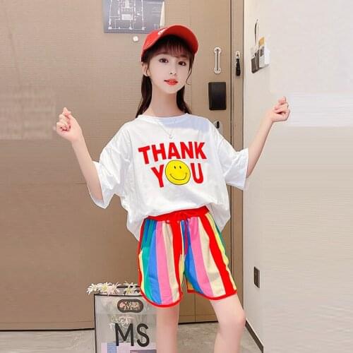 Kids Clothes Letter Tshirt + striped Skirt Clothing For Girls 2021 Summer Clothes Girl Teenage Tracksuit Kids 6 8 10 12