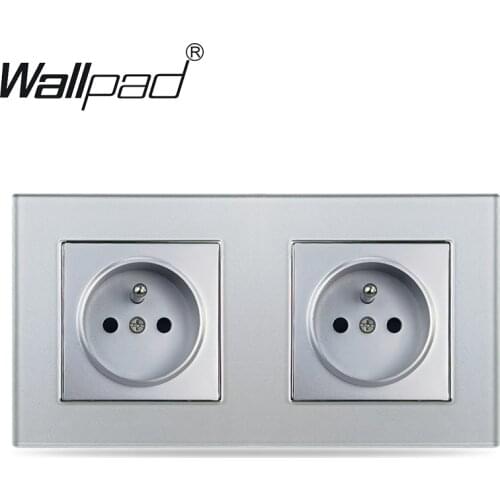 Double Silver EU French Socket Round Back 156*86mm Wallpad Crystal Glass 220V AC 16A Poland Belgium France Wall Power Outlet