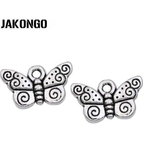 JAKONGO 15pcs Butterfly Charms Antique Silver Pendants for Jewelry Making Bracelet DIY Handmade Craft 15x9mm