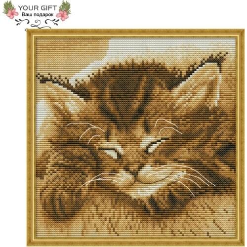 Joy Sunday DA243 14CT 11CT Stamped and Counted Home Decoration Sleeping Cat Needle Art Craft Cat Cross Stitch Kits