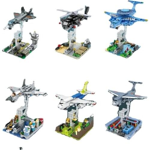 Fighter Building Block Plane Suspension Tension Balance Frame Combat Helicopter Brick Assembling Model Toy Gift Home Decoration