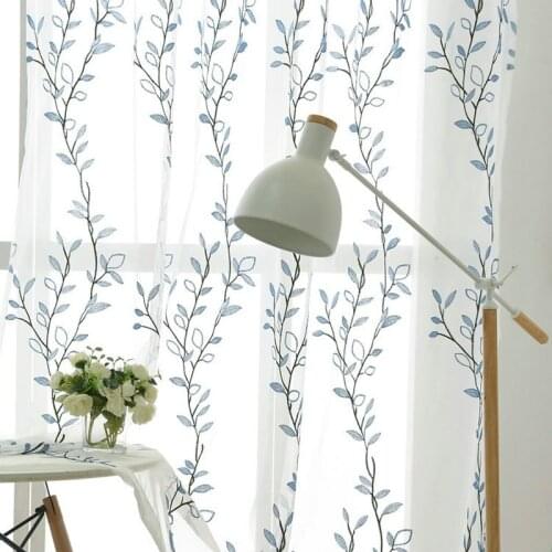 COLORFUL KING Blue Grass Embroidered Floral Curtains Drape Panel Sheer Tulle Curtains For Living Room Door Kitchen Bedroom