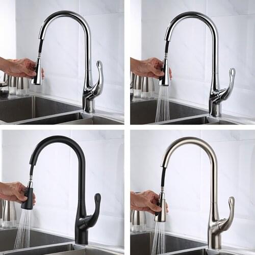 Brushed Nickel Kitchen Faucet Single Hole Pull Out Spout Kitchen Sink Mixer Tap Stream Sprayer Head Chrome/Black Mixer Tap