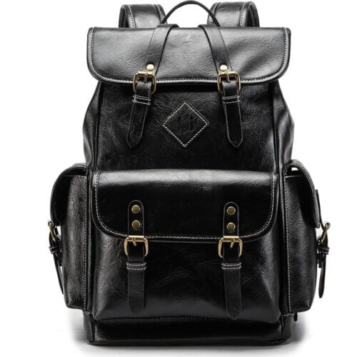 Fashion Waterproof Leather Backpacks Men Women Big Capacity Shoolbag For Teenager Thick Leather Laptop Backpack Men Notebook Bag