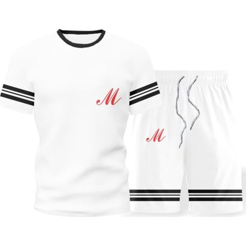 New fashion mens 2-piece summer sportswear mens casual t-shirt shorts fitness jogging breathable sportswear husband suit