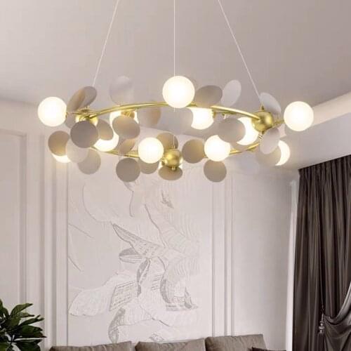 Nordic Flower Round Gold Metal Led Pendant Lights Living Room Led G9 Adjustable Hanging Lamp Glass Shades Led Lighting Lamparas