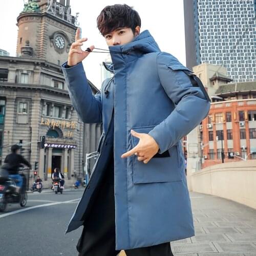 2020 New Winter Down Jackets Men Long Coat Hooded Fasion Solid Color Thicken Warm Down Coat Men Black Overcoat With Big Pockets