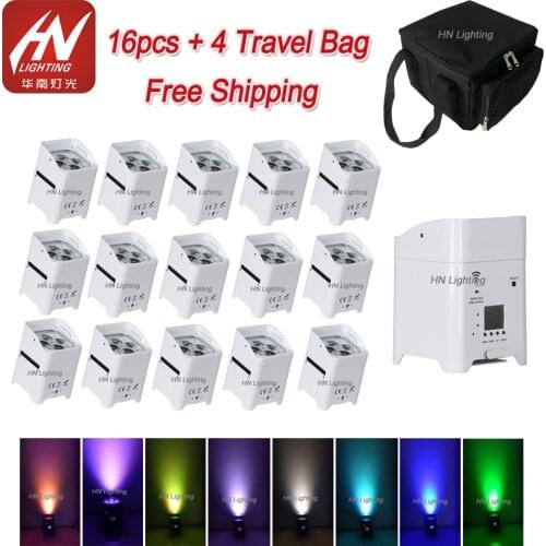16pcs Professional dj par lights 4*18W RGBWA UV LEDs smart DJ battery powered wireless uplights