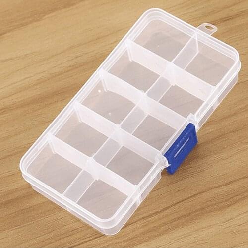Drop Shipping 10 Compartments Plastic Transparent Storage Box Jewelry Bead Box Cover Jewelry Box Pill Storage Box Removable