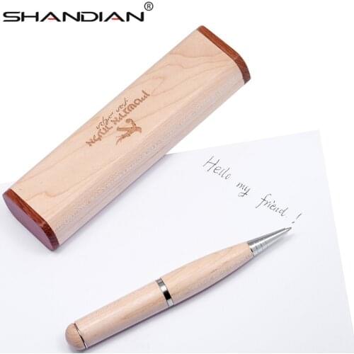 SHANDIAN wooden Ballpoint pen with gift box usb flash drive pendrive 4GB 8GB 16GB 32GB memory stick U disk 1PCS free custom logo