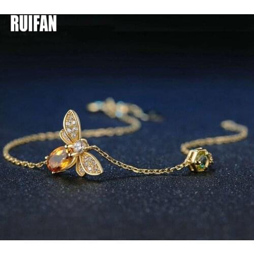 Ruifan Natural Yellow Citrine/Green Olivine 14K Gold Color 925 Sterling Silver Bracelets for Women Female Fine Jewelry YBR125