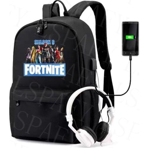FORTNITE Backpack Travel Book Boys Girls School Bags Casual Backpack Laptop Headphone USB Port Mochila