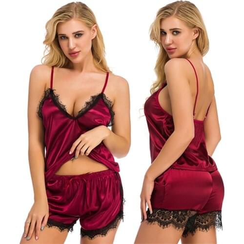 Sexy Women Lace Pijamas Set Sleepwear Plus Size Comfortable Lingerie Deep V-neck Summer Nightgown Sleeveless Strap Sets Pajamas