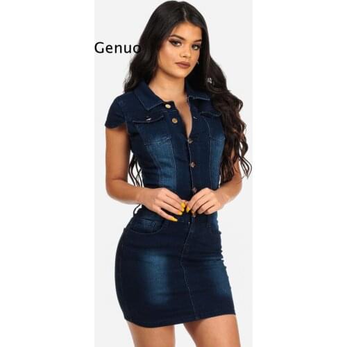 Sexy Turndown Collar Cotton Bodycon Jeans Dress Buttons Summer Plus Size 2021 Party Club Denim Dress Women Short Mini Dress