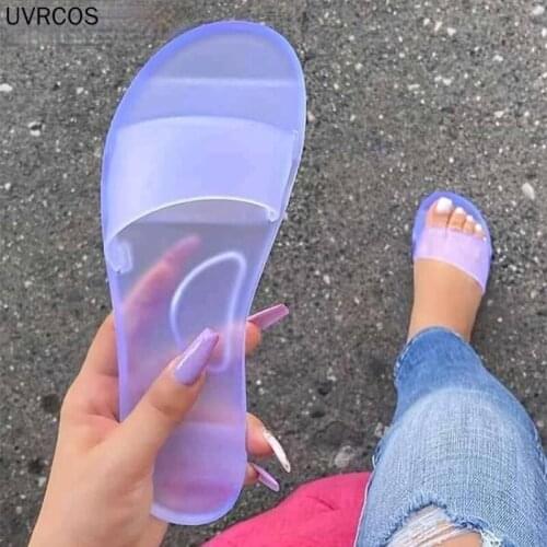 Women Jelly Slippers Summer Candy Colors Transparent Casual Slides Womens Fashion Slip On Flat Beach Indoor Outdoor Shoes 2021