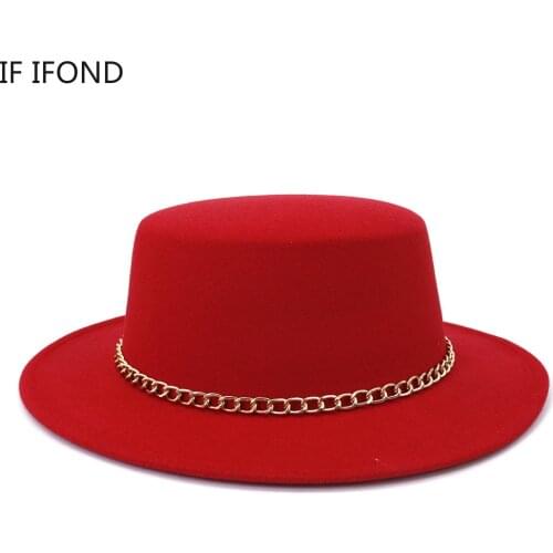 New Solid Color Winter Autumn Women Men Felt Fedoras Hat Wide Brim Top Jazz Hat Simple Church Flat Round Caps