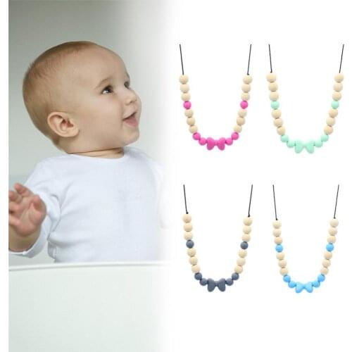 Baby Silicone Bowknot Round Bead Charm Teether Necklace Nursing Teething Toy