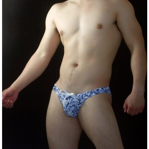 Blue floral print low waist sexy tight swimwear 2020 new men beach board shorts surf briefs swimsuits gay swim bikinis sunga 534