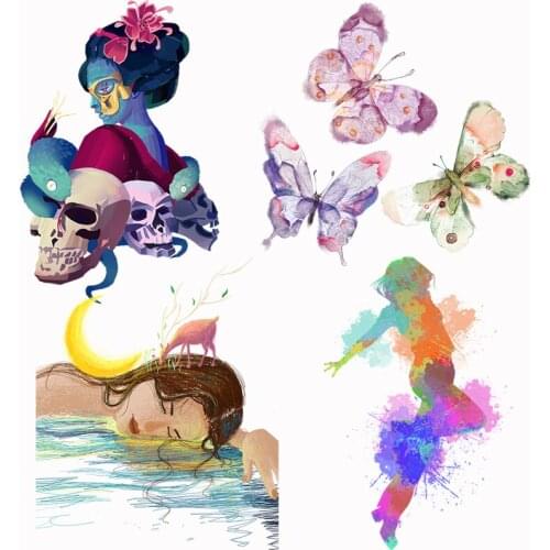 Prajna Iron On Transfer Thermal Vinyl Heat Transfer Butterfly Girl Patch Stripes For Clothing Applique Badge For Clothes