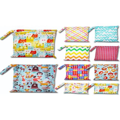 Baby Diaper Bag Printed Waterproof Wet Dry Nappy Zipper Handbag Stroller Carry Pack Travel Outdoor Wet Diaper Storage Bag Pocket