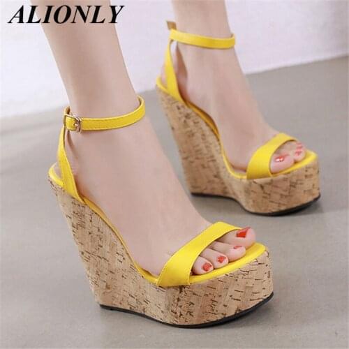 ALIONLY Open Toe Ankle Strap Platform Wedges for Women 2021 Sandals Super High Cover Heel Gladiator Ladies Shoes Buckle Sandals