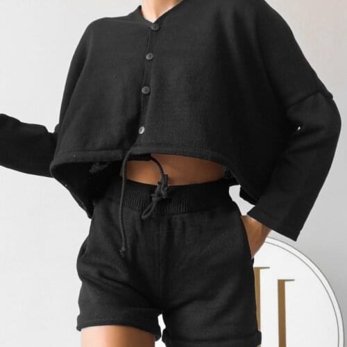 2021 Summer Y2K Casual Women Long Sleeve Top Shirts And Shorts Set Mini Loose Two Piece Sets Khaki Loung Wear Oversized