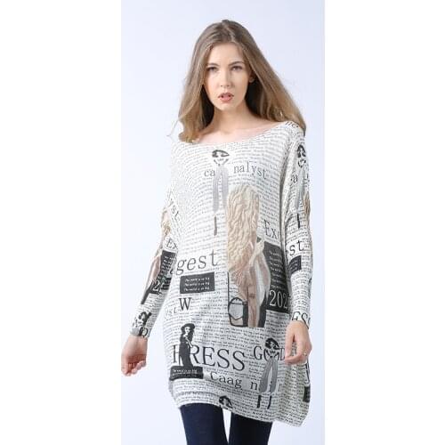 Letter Print Oversized Knitted Sweaters Womens Clothing Pullovers Jumpers Slash Neck Batwing Sleeve Long Print Sweater Shirts