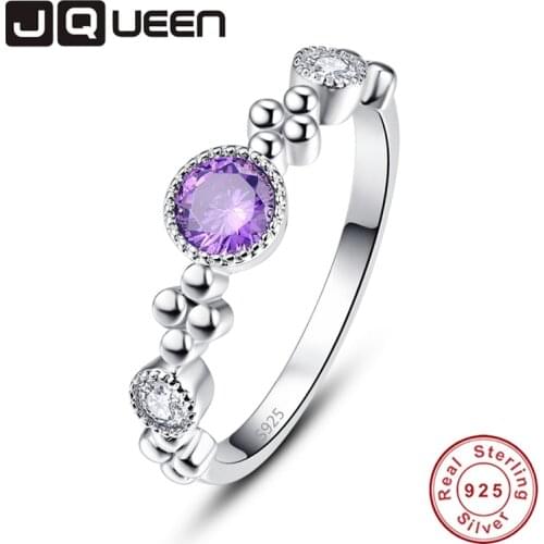 JQUEEN Amethyst White Zircon Rings For Women Silver Ring 925 Jewelry Pave Setting Crystal Jewelry Bijoux Femme