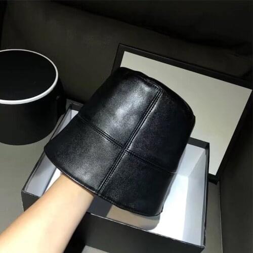 01909-jingxi884179508 Classic black solid pu leisure bucket cap men women fishermen hat