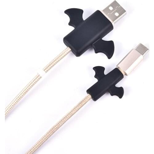 1Set Bat Style Prevent Damage to the Cable Protector Data Cord Wire Universal Silicone USB Charger Saver Cover Black