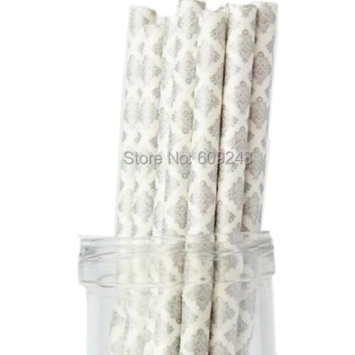 100pcs Pick Your Colors Metallic Silver Damask Paper Straws, Cheap Bulk Wedding Christmas Holiday Party Long Cake Pop Sticks