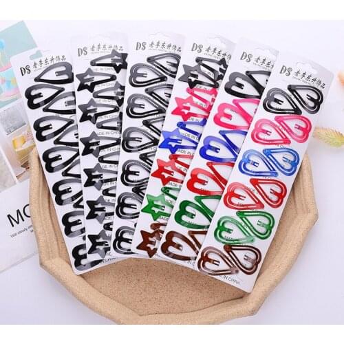 12 Pcs/Lot Girls Women Colorful Heart Star Black Shape Hairpins Sweet Hair Clips Barrettes Snap Clip Fashion Hair Accessories