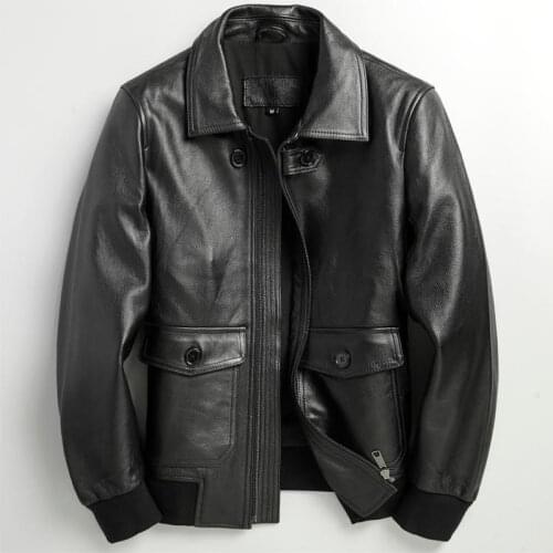 2020 Black Men Slim Fit Aviator Jacket Plus Size XXXL Genuine Cowhide Autumn Russian Military Pilot Leather Coat