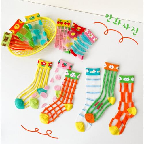 3 Pairs/lot Summer Girls Socks Fashion Thin Cartoon Baby Socks Cute Tube Socks Breathable Kids Mesh Cotton Socks 1-8 Years Old