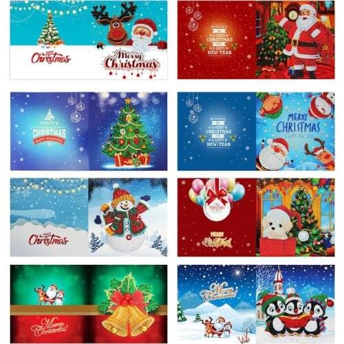 8pcs DIY Diamond Painting Greeting Card Special Shaped Diamond Embroidery Christmas Card Postcards Xmas Gift Christmas Decor