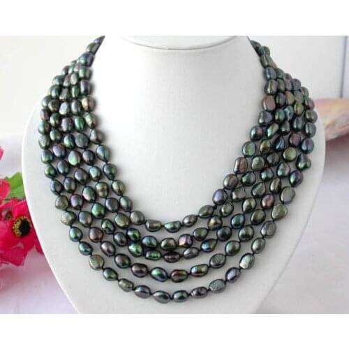 FREE shipping> >>>>Long 100" 10-11mm baroque black peacock fw pearl NECKLACE 6.07