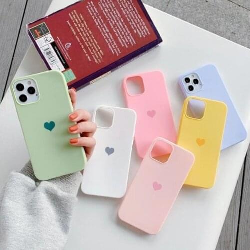Cover Silicone Phone Case for iPhone 6 6s 7 7Plus 8 8Plus 13 12 11 Pro X XR XS MAX Soft TPU Frosted Touch Luxury Simple Heart