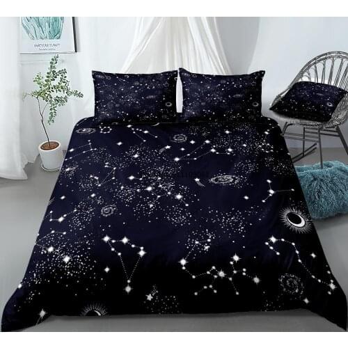 Home Textiles Stars Bedding Set Night Sky Bed Linen Kid Girl Boy Duvet Cover Set Dark Blue Galaxy Bedclothes Men Women Bed Set